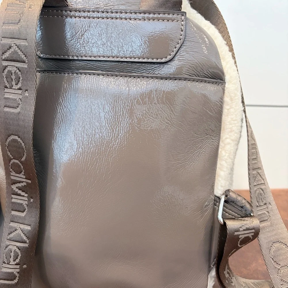 Calvin Klein Teddy Sherpa Mini Backpack Taupe Brown Soft Girl Y2K Chic